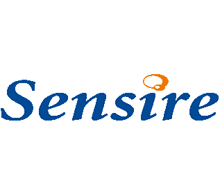 Sensire logo in blauw cursief met oranje spraakballon accent boven de i, grootste zorgorganisatie in Oost-Gelderland