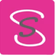 Roze vierkante achtergrond met groot cursief S-logo in donkergrijs en wit, symboliseert leren en ontwikkelen Adviesbureau Silvia Scholten